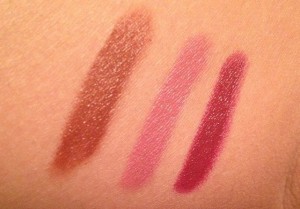 Heavier swatches of the three velvet matte lip pencils mentioned above....